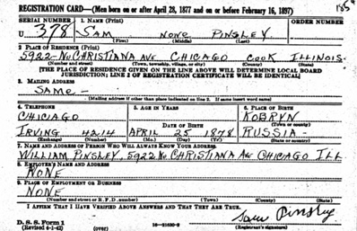 pinsley registration card